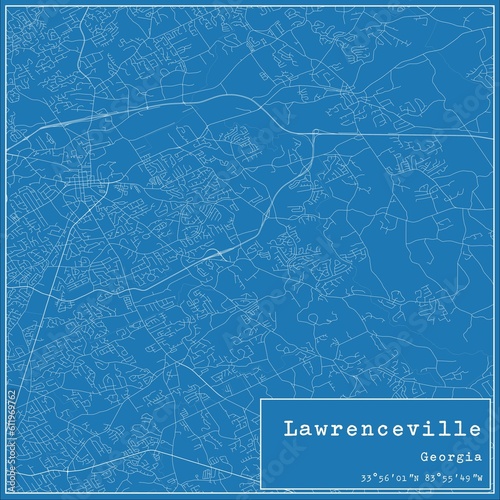 Blueprint US city map of Lawrenceville, Georgia.