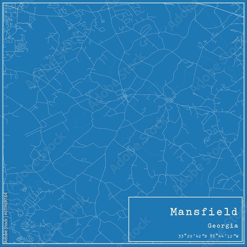 Blueprint US city map of Mansfield, Georgia.
