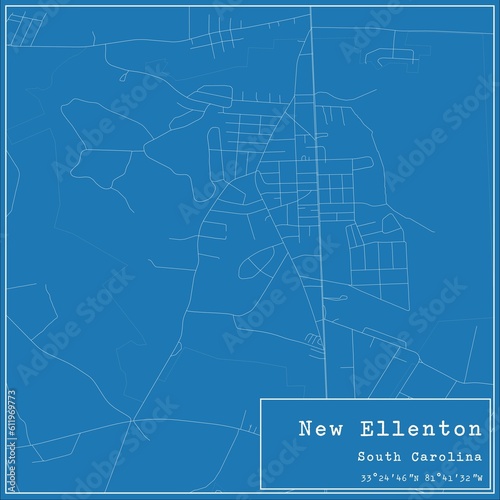 Blueprint US city map of New Ellenton, South Carolina.
