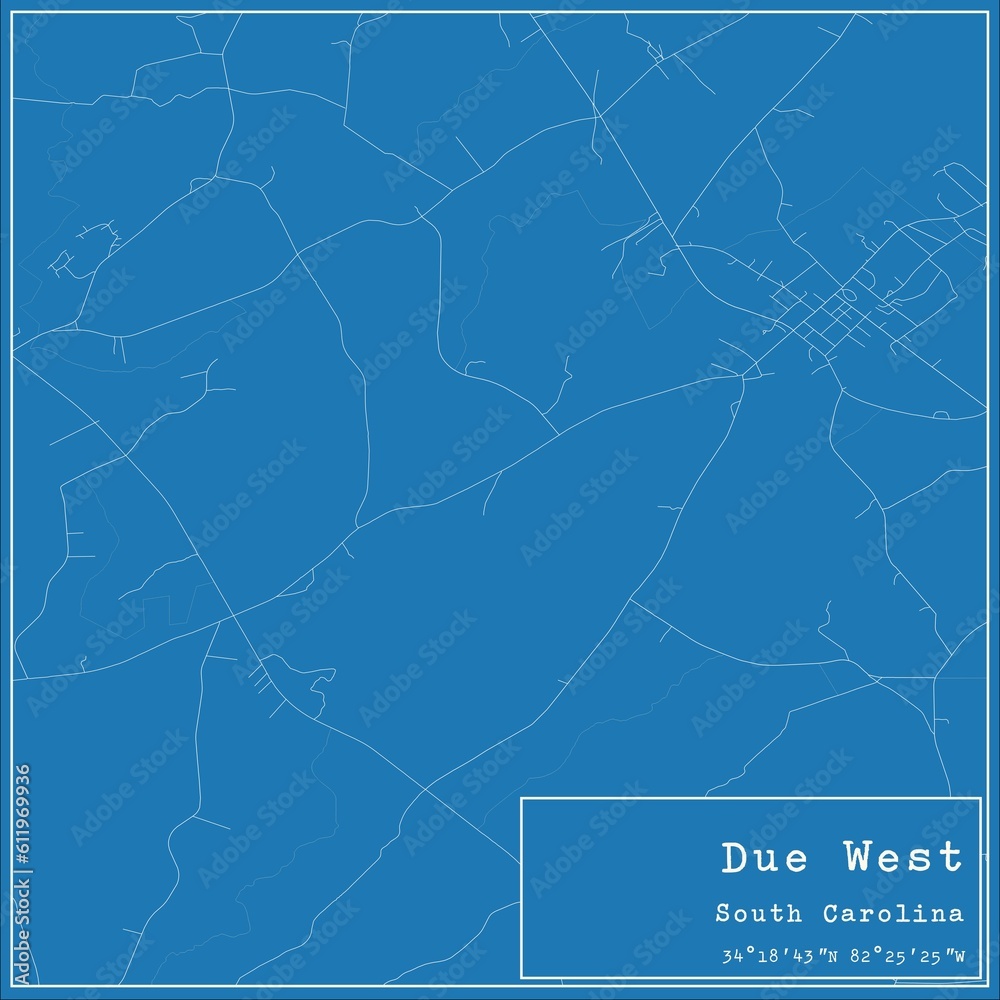Blueprint US city map of Due West, South Carolina. Blueprint US city map of Due West, South Carolina.