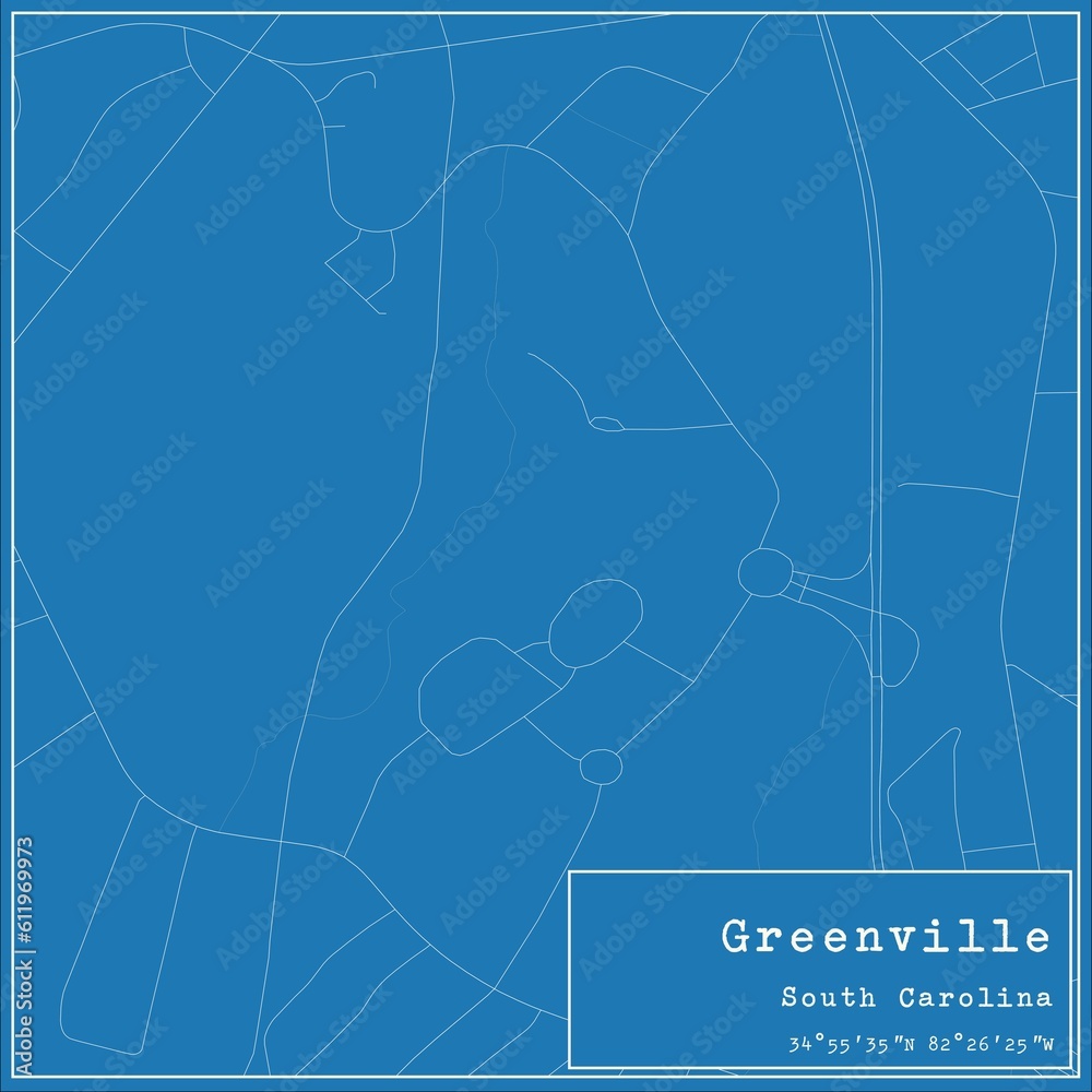 Blueprint US city map of Greenville, South Carolina. Blueprint US city map of Greenville, South Carolina.