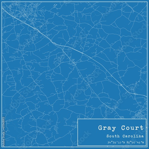 Blueprint US city map of Gray Court, South Carolina.