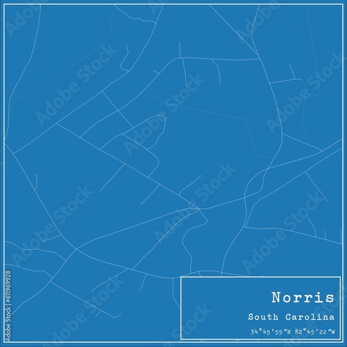 Blueprint US city map of Norris, South Carolina.