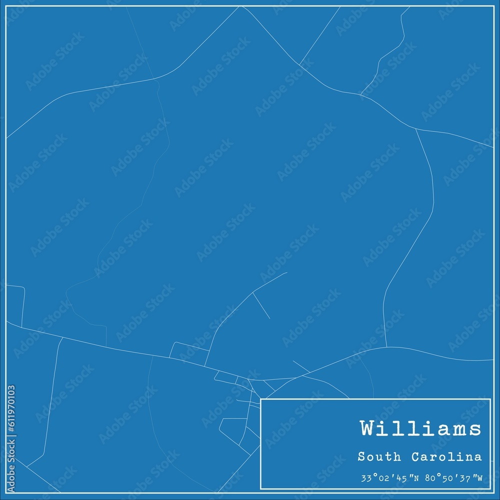 Blueprint US city map of Williams, South Carolina.