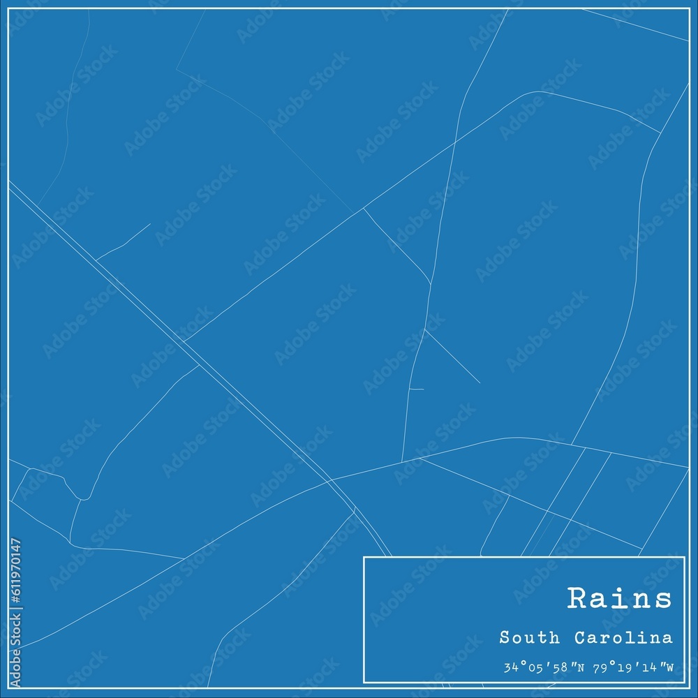 Fototapeta premium Blueprint US city map of Rains, South Carolina.