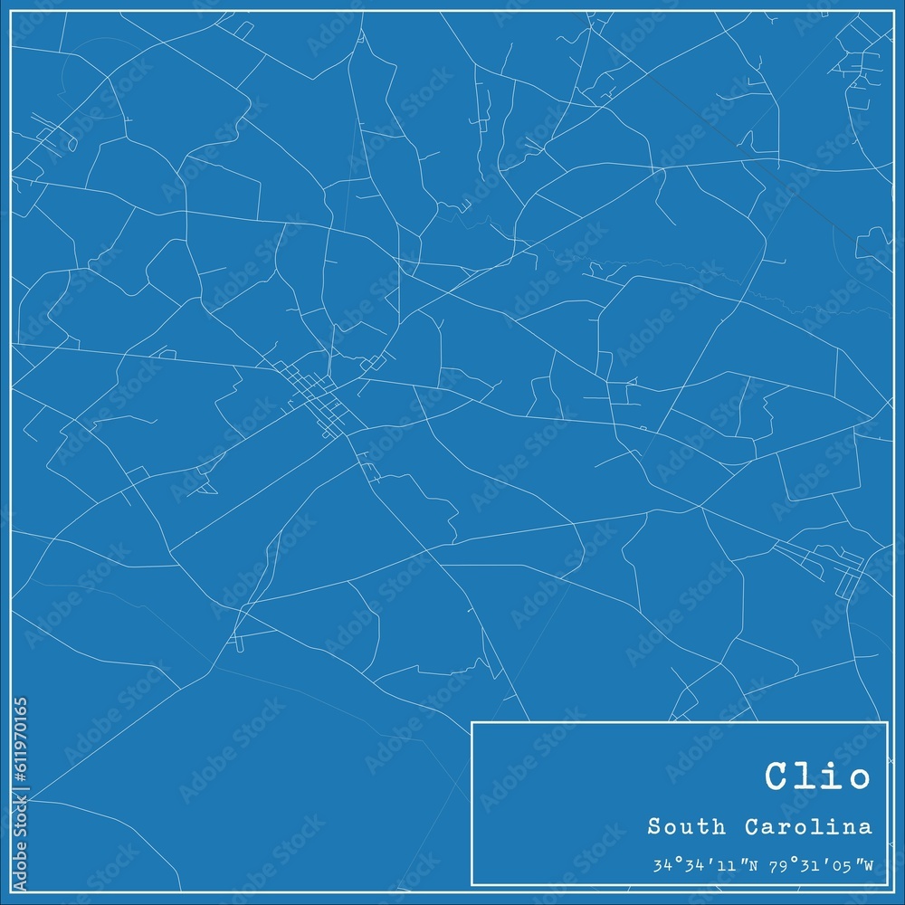 Blueprint US city map of Clio, South Carolina. Blueprint US city map of Clio, South Carolina.