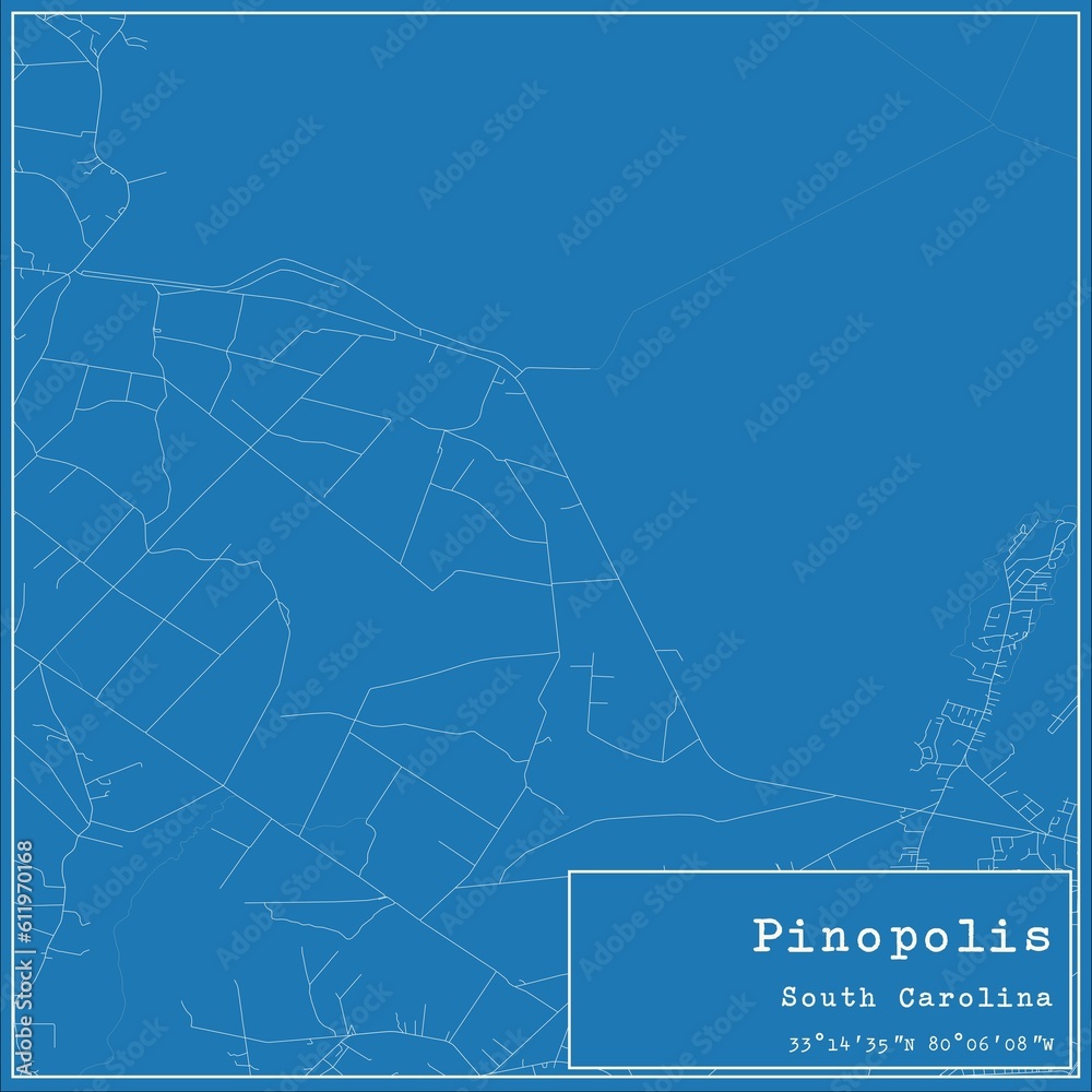 Blueprint US city map of Pinopolis, South Carolina.