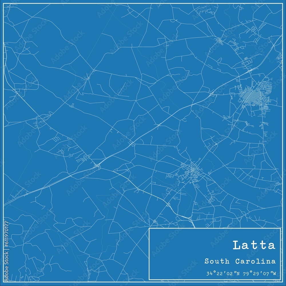 Blueprint US city map of Latta, South Carolina.