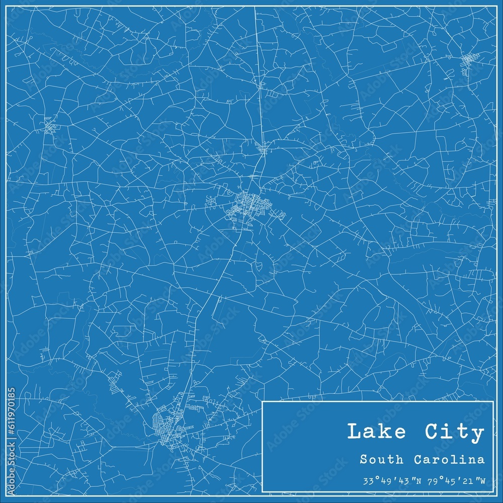 Blueprint US city map of Lake City, South Carolina.