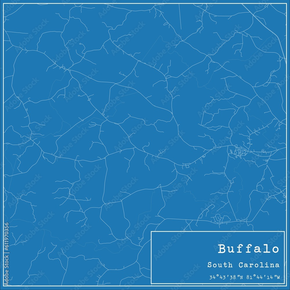 Blueprint US city map of Buffalo, South Carolina.