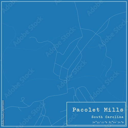 Blueprint US city map of Pacolet Mills, South Carolina.