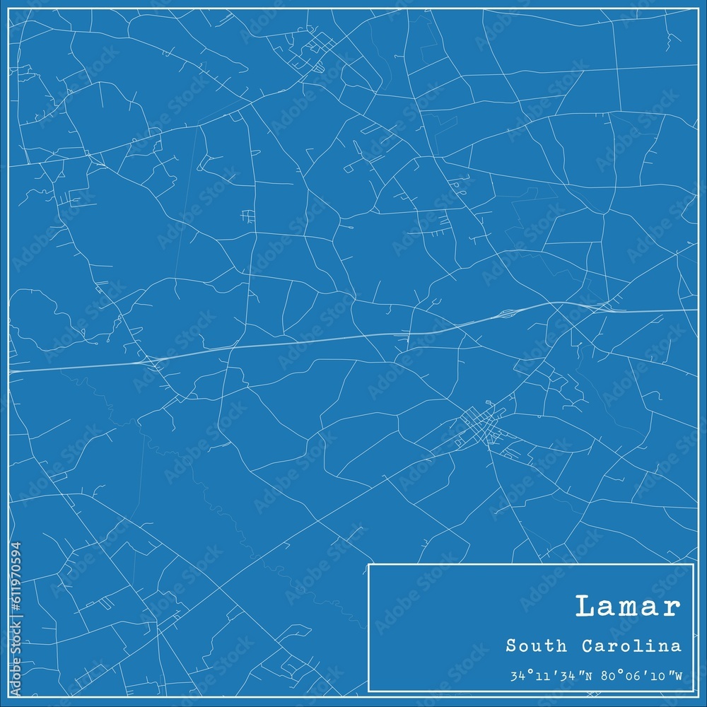 Blueprint US city map of Lamar, South Carolina.