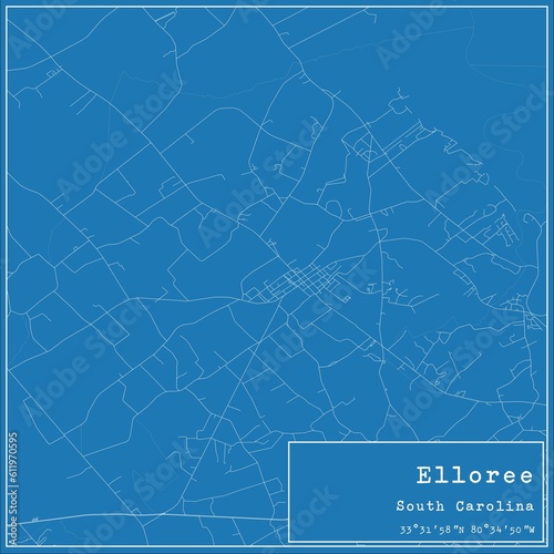 Blueprint US city map of Elloree  South Carolina.