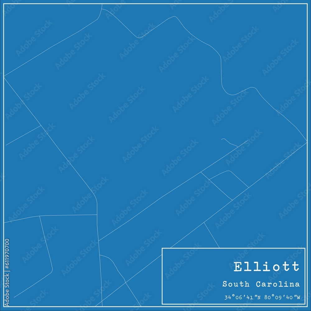 Blueprint US city map of Elliott, South Carolina.