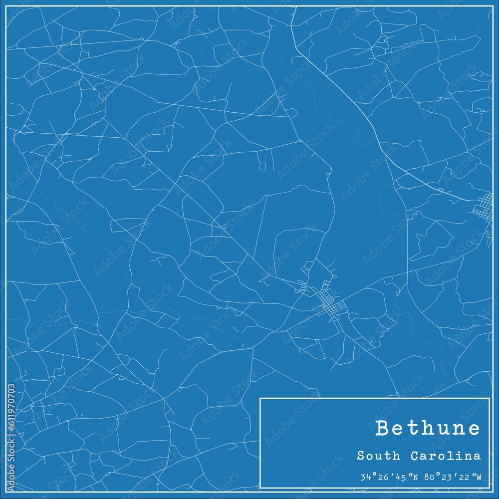 Fototapeta premium Blueprint US city map of Bethune, South Carolina.