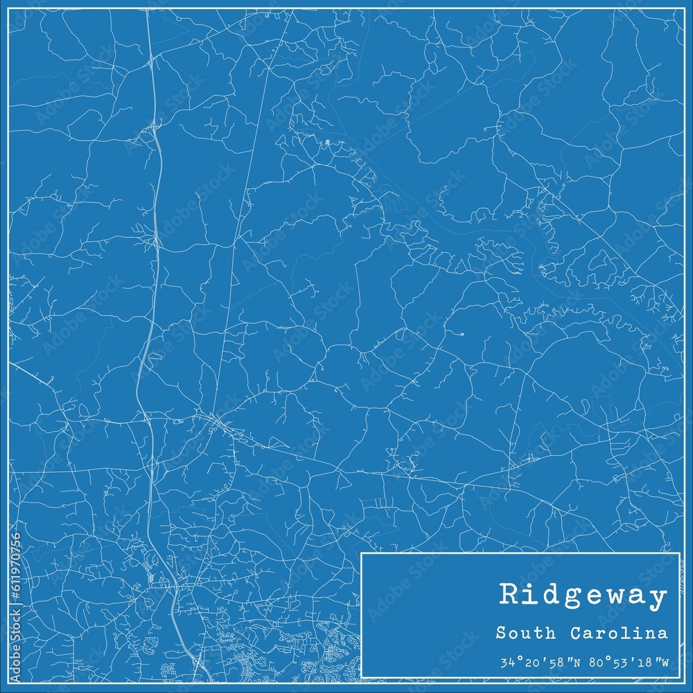 Blueprint US city map of Ridgeway, South Carolina.
