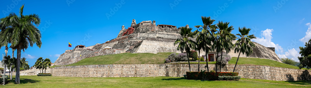 Panorama of Castle San Felipe de Barajas on a sunny day, Cartagena, Colombia