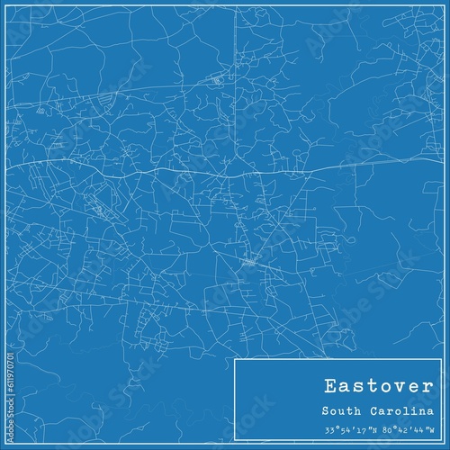 Blueprint US city map of Eastover, South Carolina.