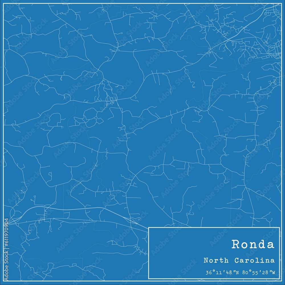 Blueprint US city map of Ronda, North Carolina.