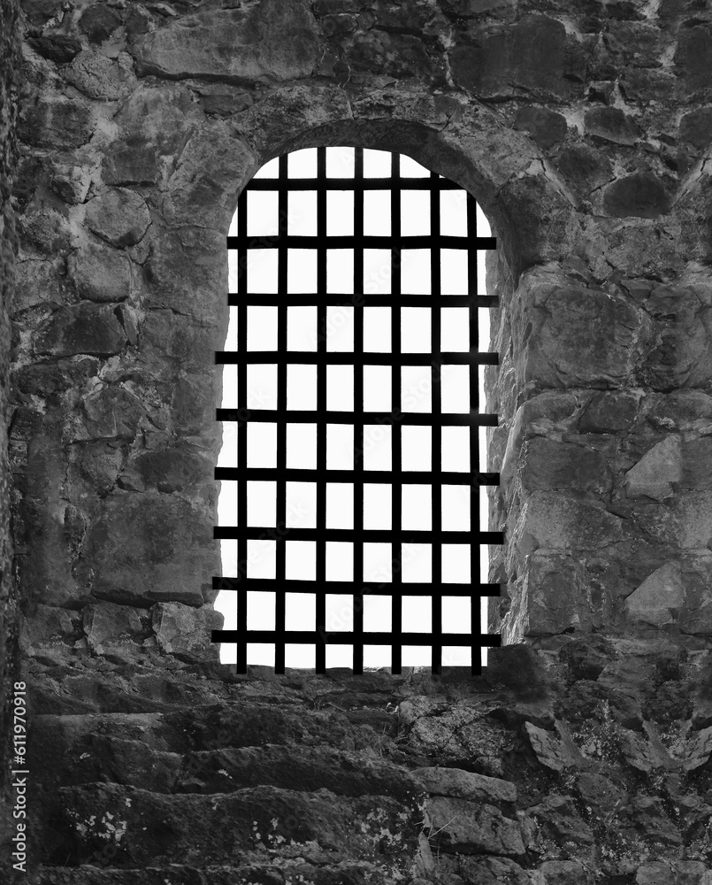 Medieval Arch Stone Blocks Castle Gate with Metal Lattice. Isolated ...