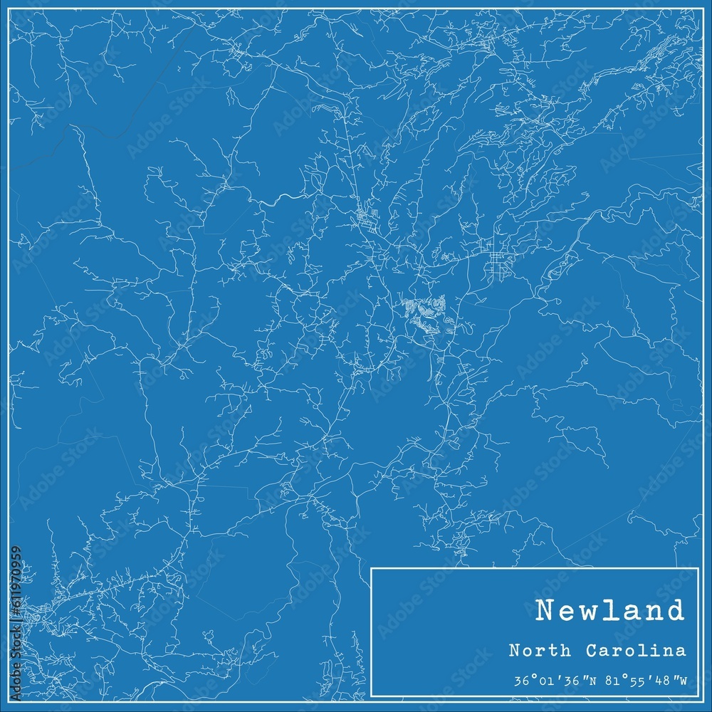 Blueprint US city map of Newland, North Carolina.