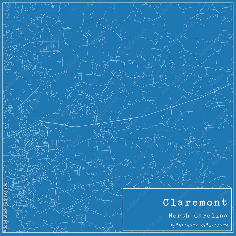 Blueprint US city map of Claremont, North Carolina.
