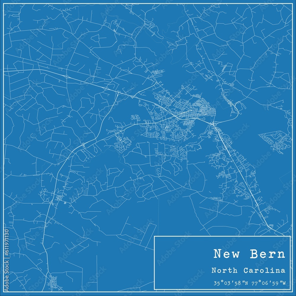 Blueprint US city map of New Bern, North Carolina. Blueprint US city map of New Bern, North Carolina.
