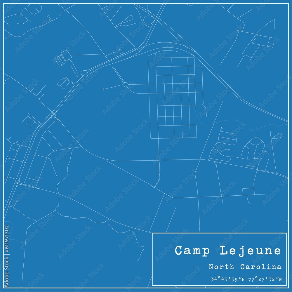 Blueprint US city map of Camp Lejeune, North Carolina. Blueprint US city map of Camp Lejeune, North Carolina.