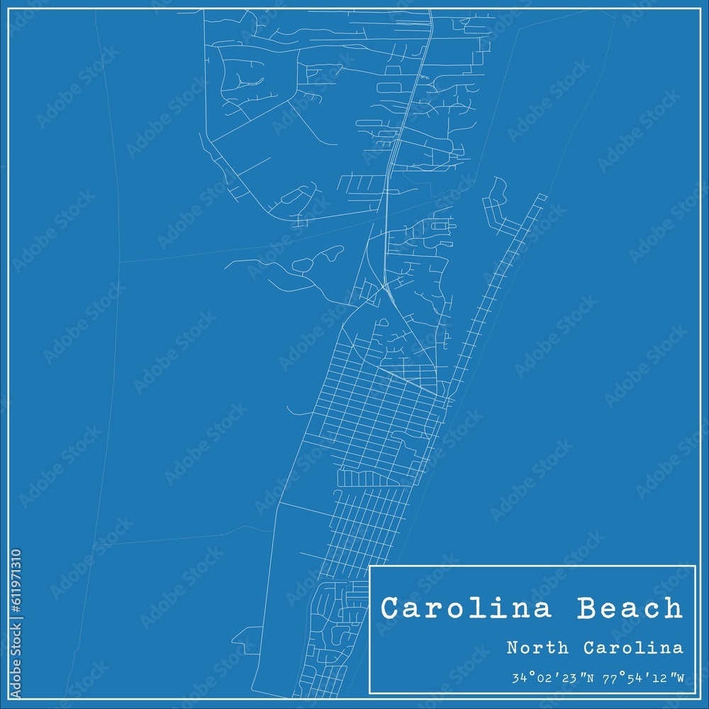 Blueprint US city map of Carolina Beach, North Carolina.