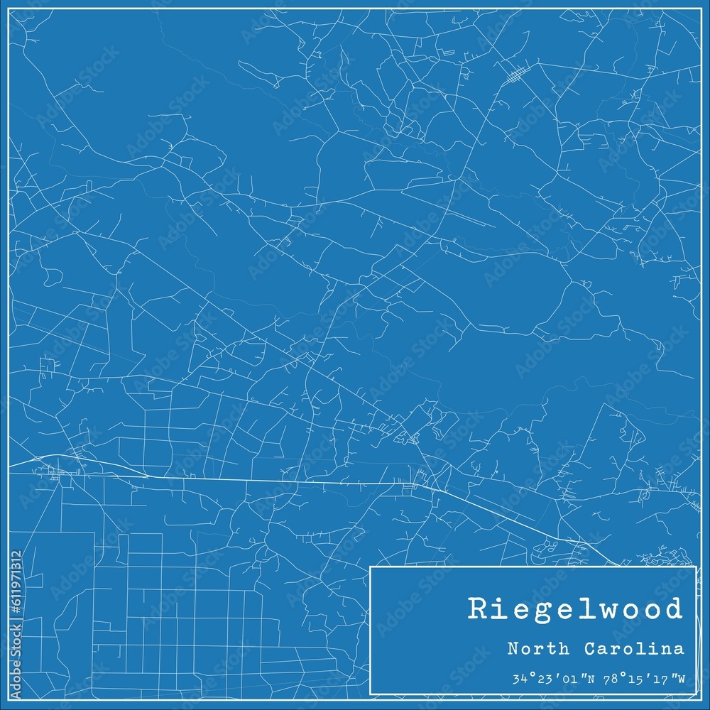 Blueprint US city map of Riegelwood, North Carolina.