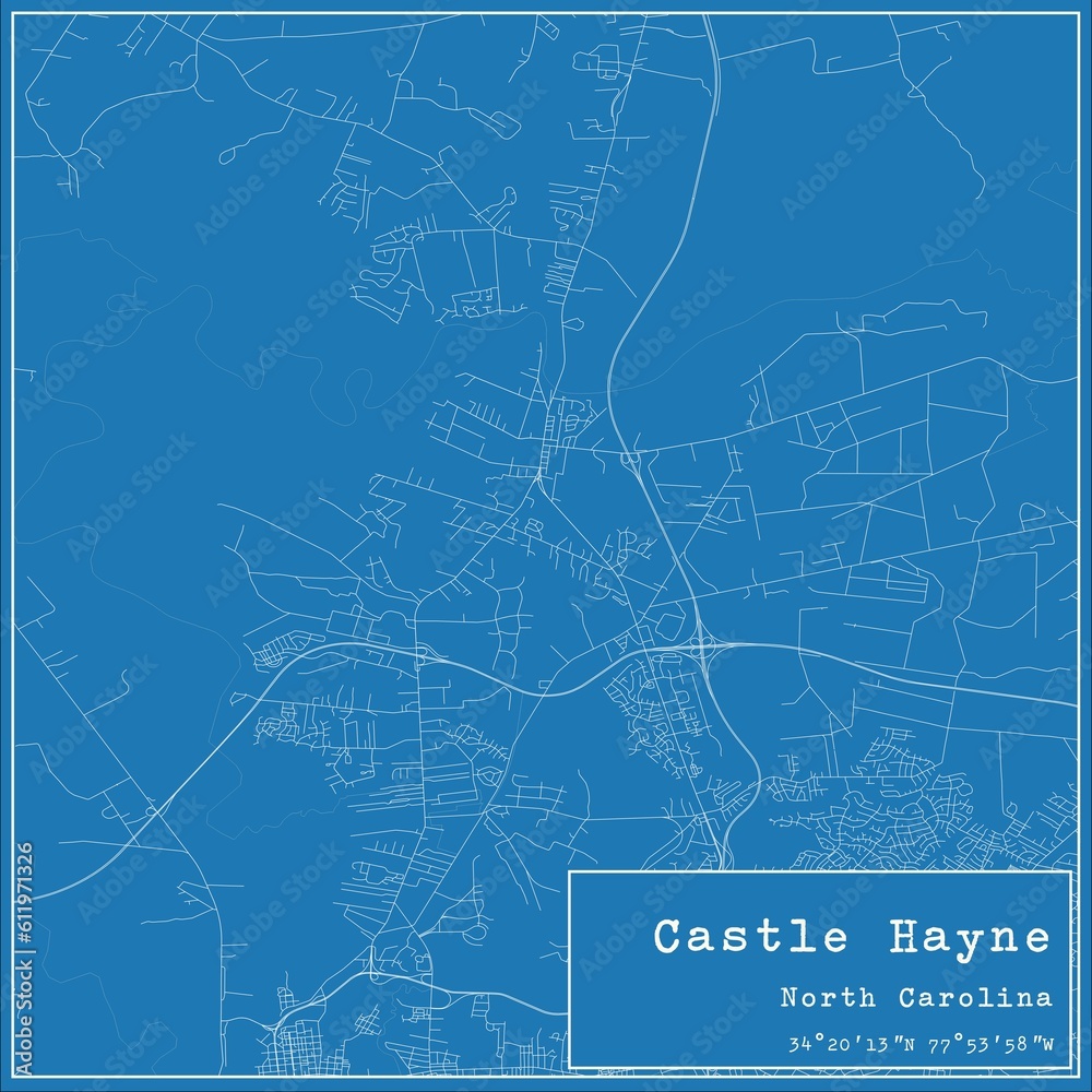 Blueprint US city map of Castle Hayne, North Carolina.