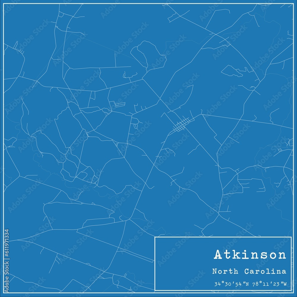 Blueprint US city map of Atkinson, North Carolina.