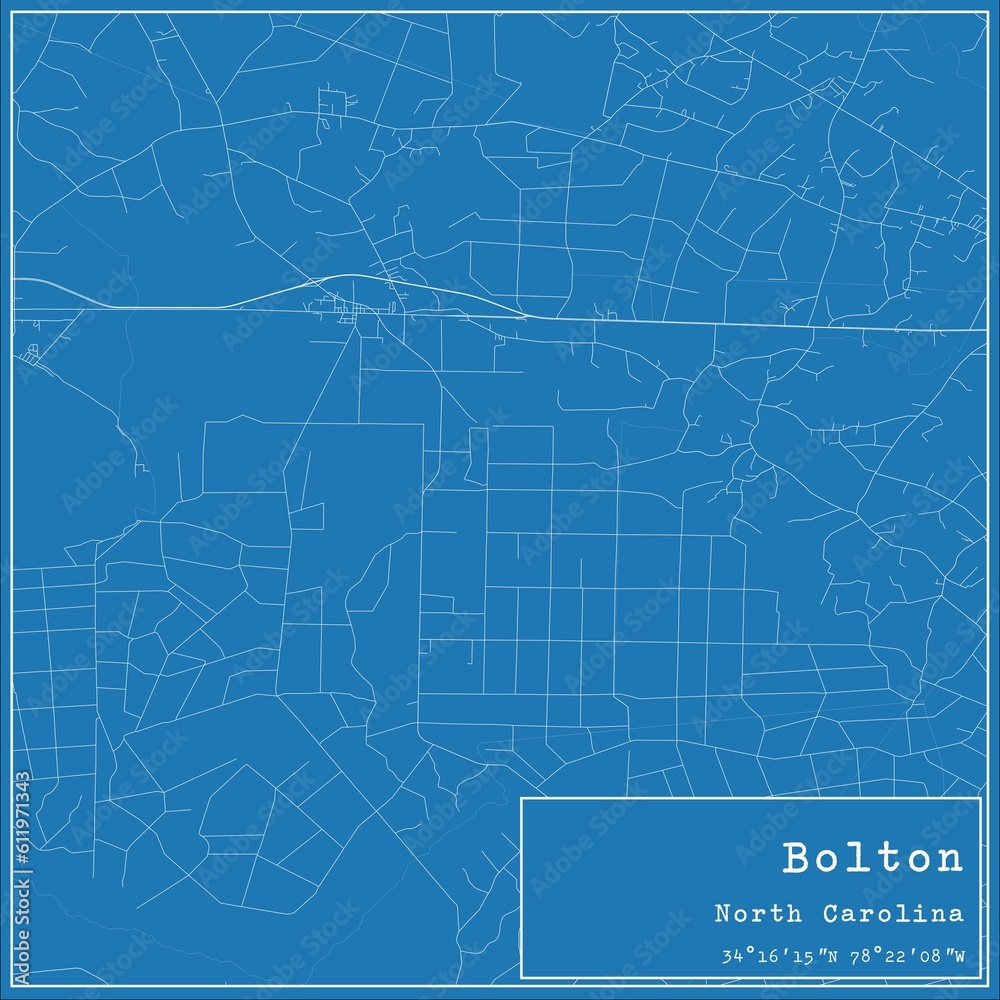 Blueprint US city map of Bolton, North Carolina.