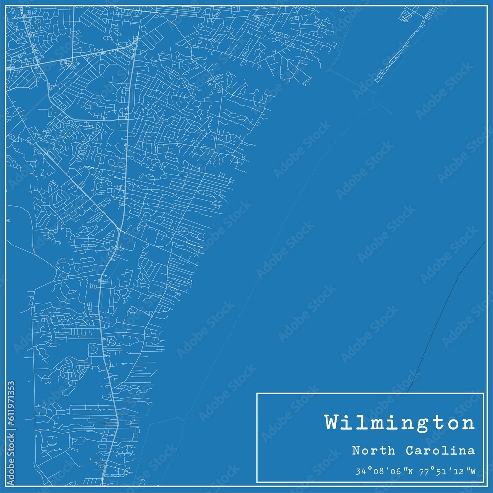 Blueprint US city map of Wilmington, North Carolina.