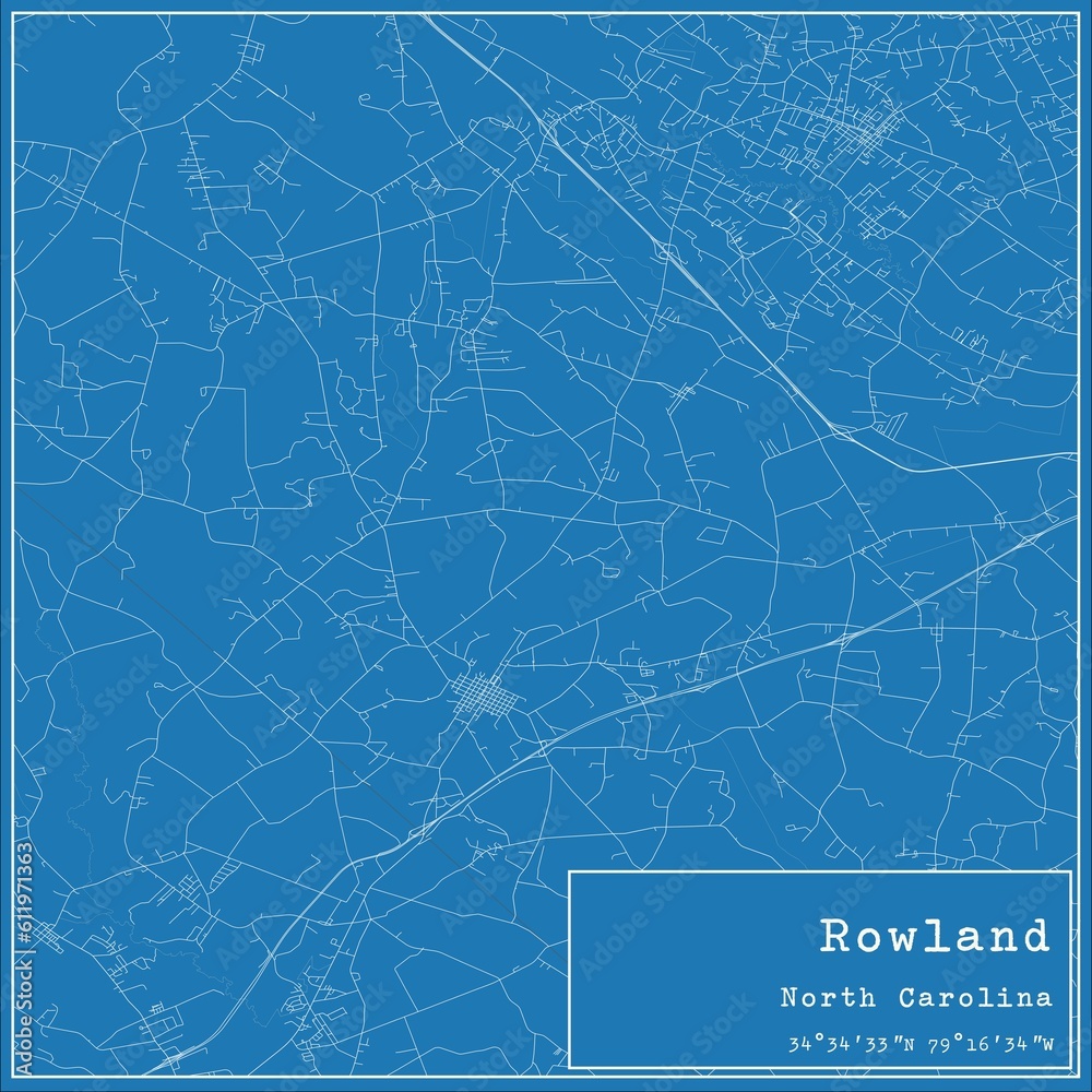 Blueprint US city map of Rowland, North Carolina.