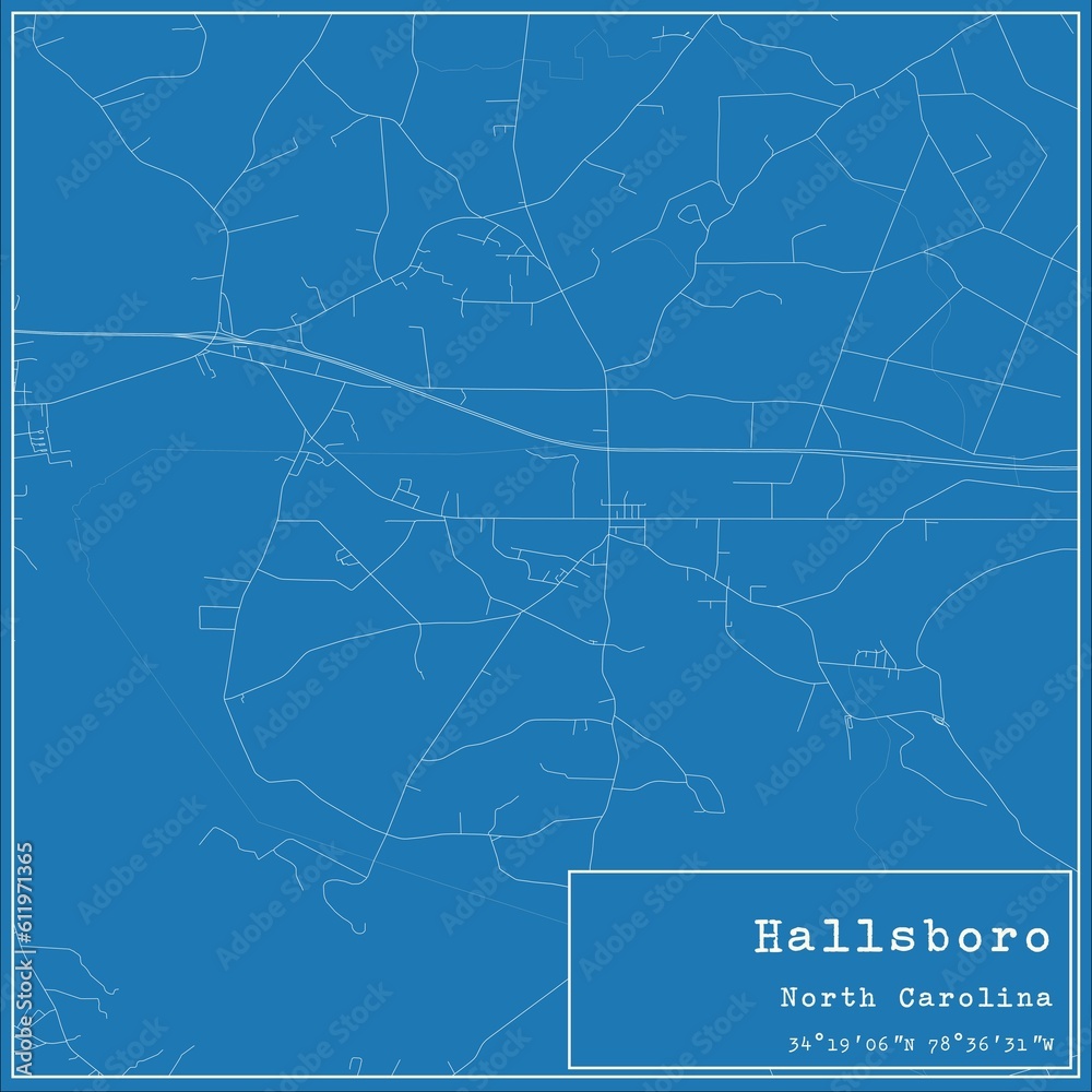 Fototapeta premium Blueprint US city map of Hallsboro, North Carolina.