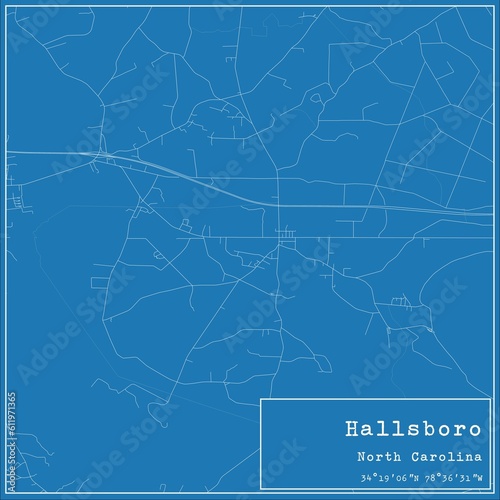 Blueprint US city map of Hallsboro, North Carolina.