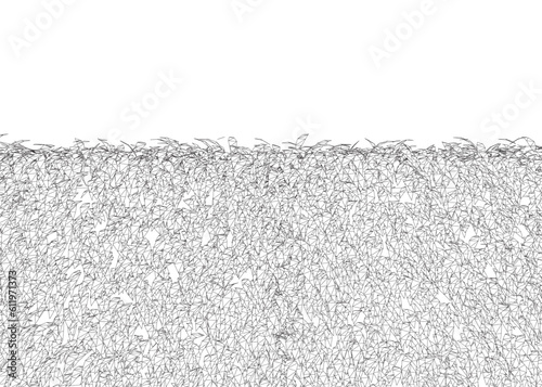 Grass fence rectangular boxwood shrubs wireframe. Ornamental plant for decorate of a park, a garden or a green fence. Foliage for spring and summer card design. Grass fence wireframe. 3D..