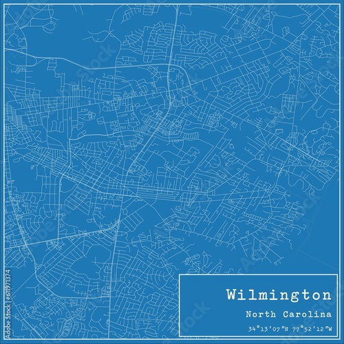 Blueprint US city map of Wilmington, North Carolina.