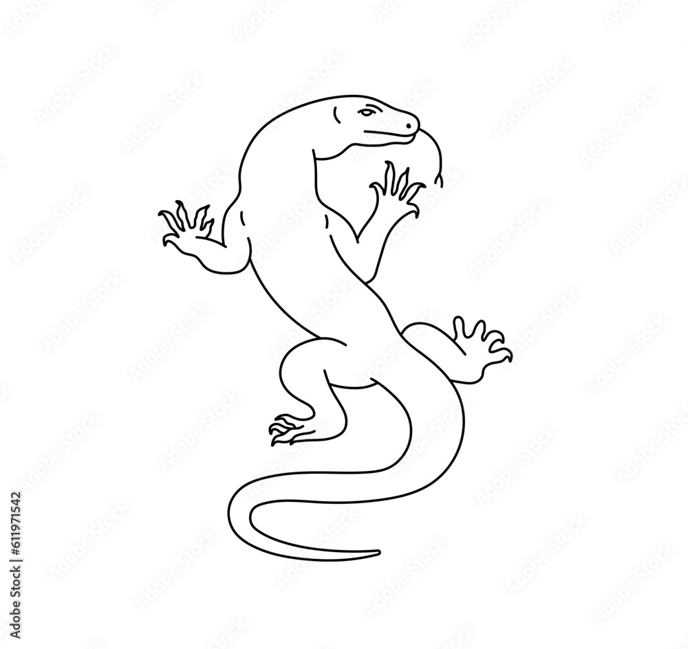 Vector isolated one single large lizard varan with hanging tongue colorless black and white contour line easy drawing Vector isolated one single large lizard varan with hanging tongue colorless black and white contour line easy drawing