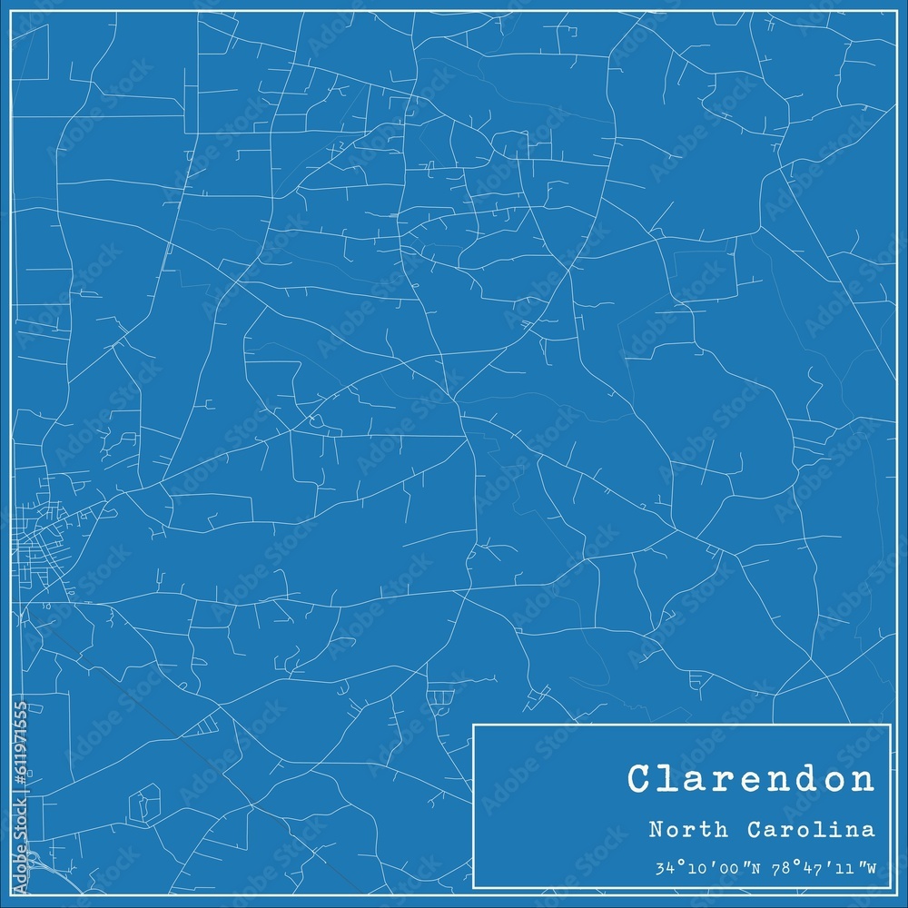 Fototapeta premium Blueprint US city map of Clarendon, North Carolina.