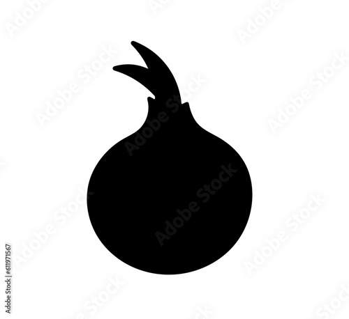 Vector isolated one single simplest onion vegetable with greens colorless black and white outline silhouette shadow shape