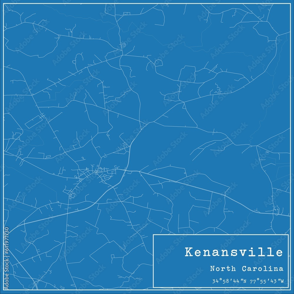 Blueprint US city map of Kenansville, North Carolina.