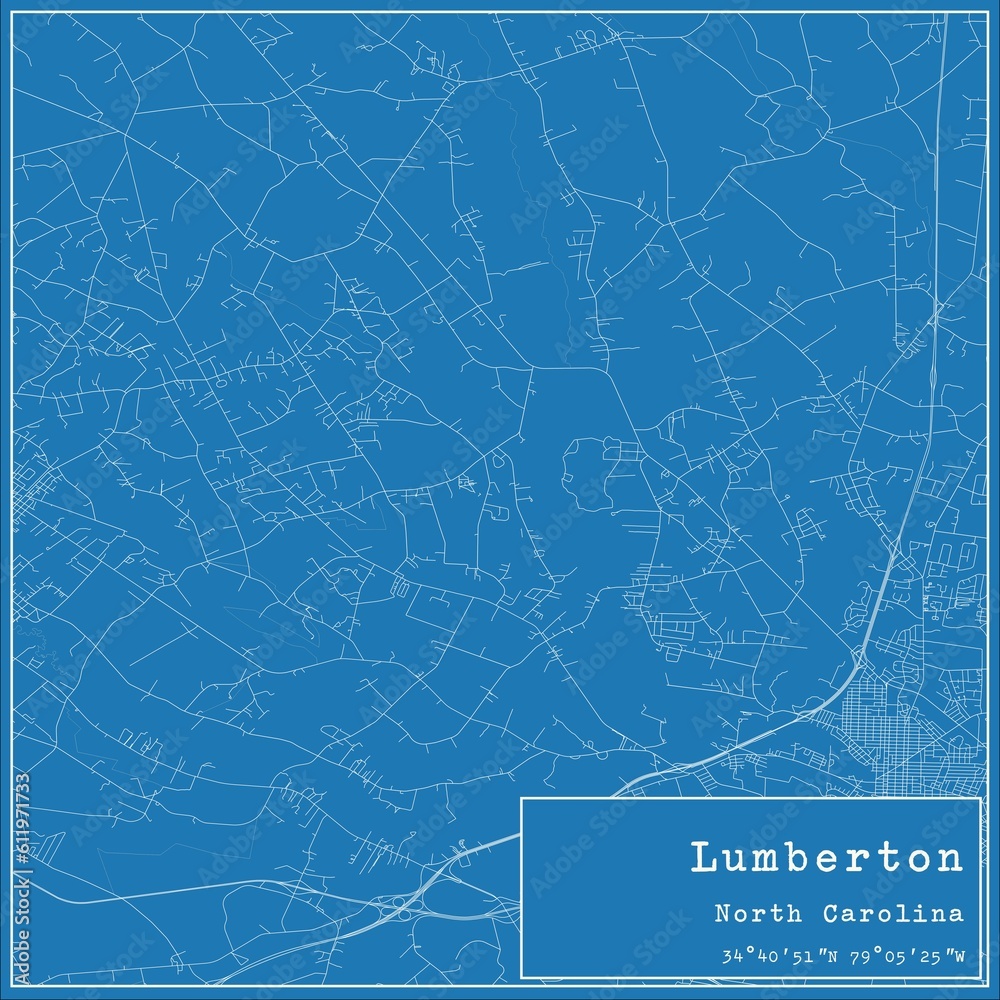 Blueprint US city map of Lumberton, North Carolina.