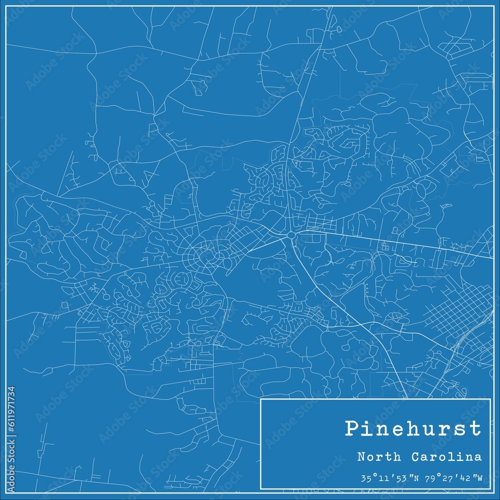 Blueprint US city map of Pinehurst, North Carolina.