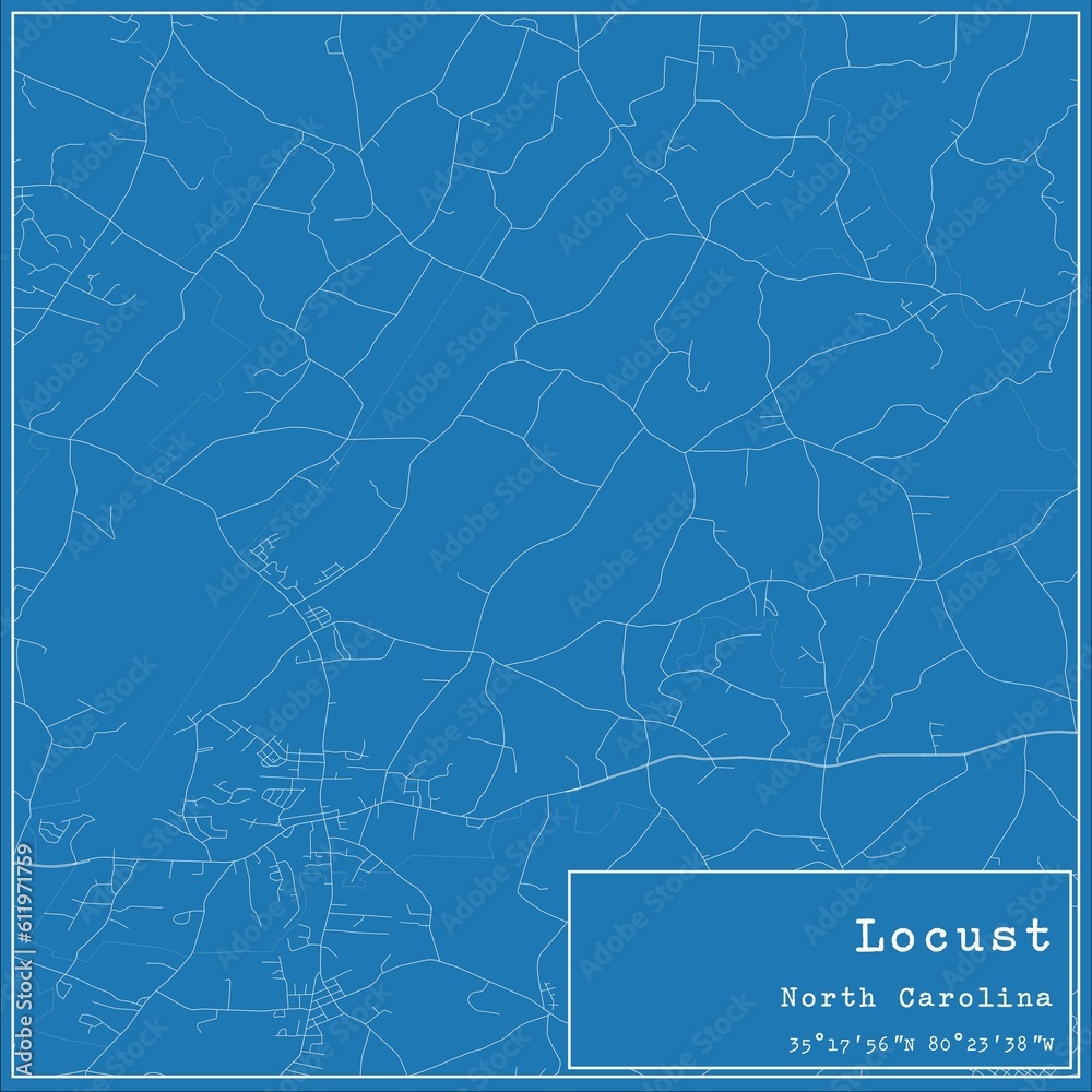 Blueprint US city map of Locust, North Carolina.