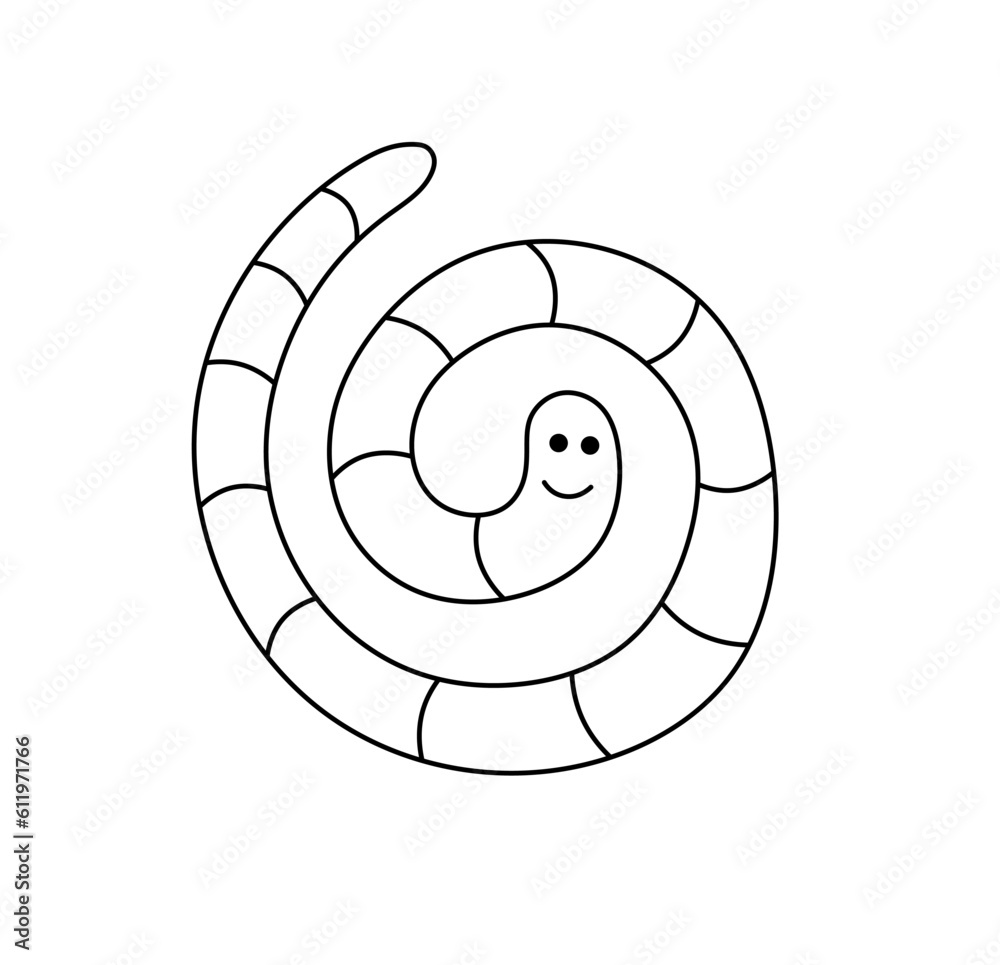 Vector isolated cute cartoon funny worm curled in spiral colorless black and white contour line easy drawing Vector isolated cute cartoon funny worm curled in spiral colorless black and white contour line easy drawing