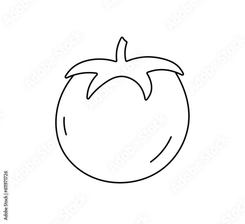 Vector isolated one single simplest tomato vegetable with stalk colorless black and white contour line easy drawing
