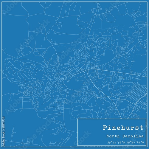 Blueprint US city map of Pinehurst, North Carolina.