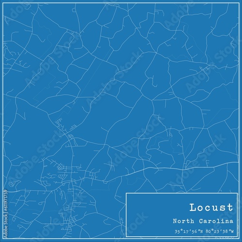 Blueprint US city map of Locust, North Carolina.